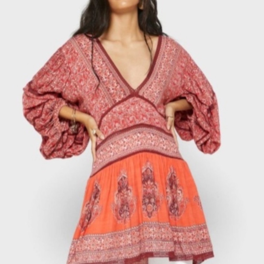Free People Luna Scarf Print Tunic Dress Size Small - Red Combo - Picture 4 of 12